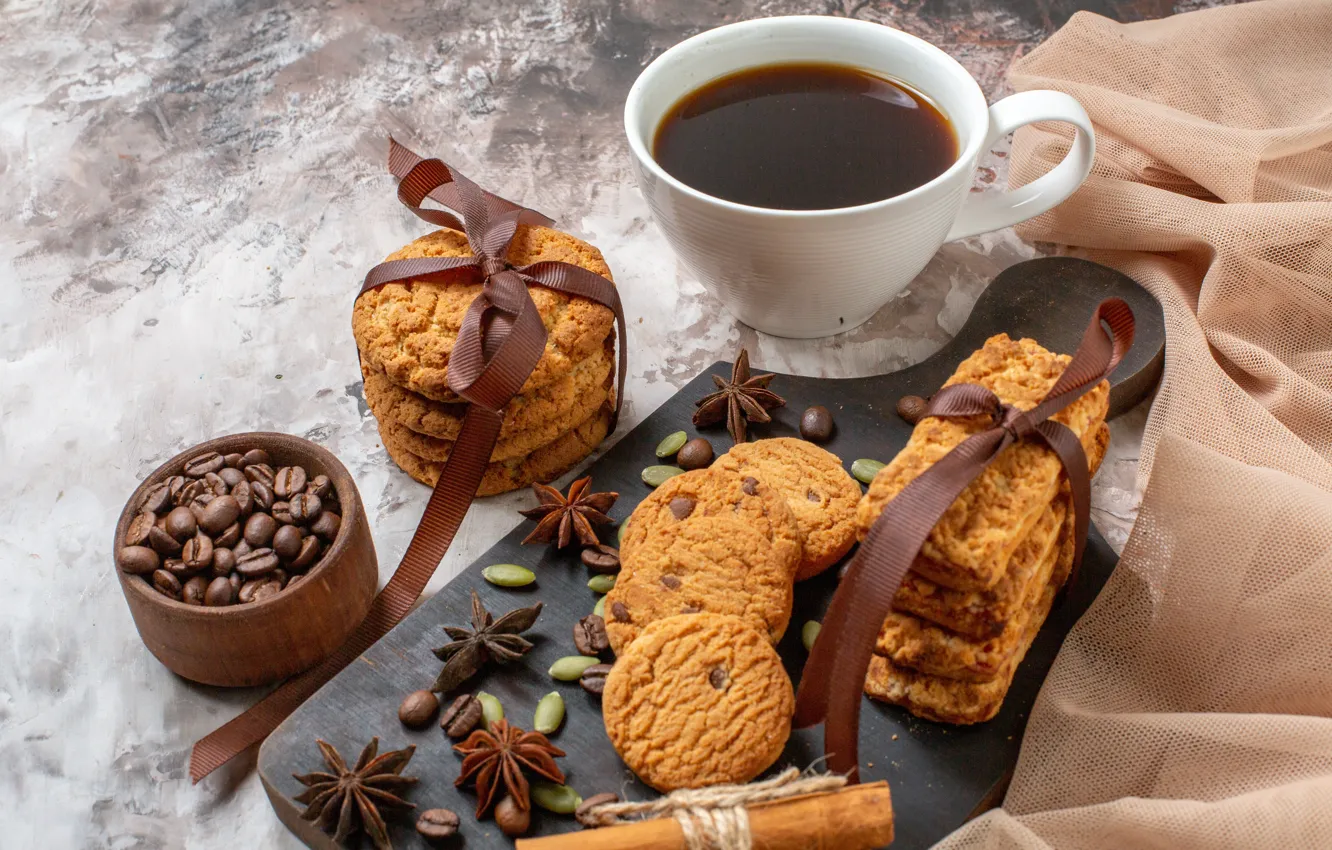 Photo wallpaper coffee, cookies, Cup