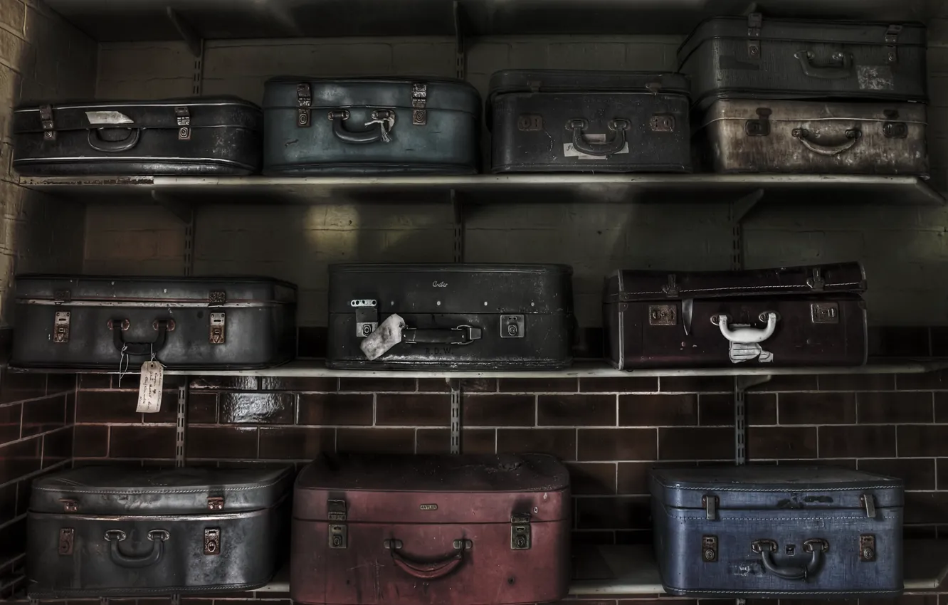 Photo wallpaper suitcase, shelves, camera hraneniya