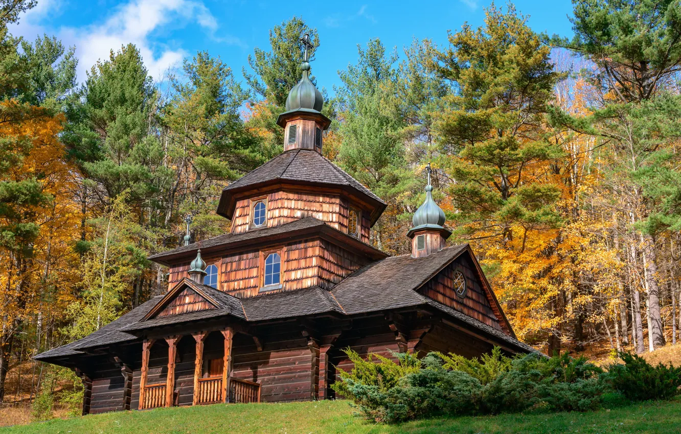 Photo wallpaper nature, wood, church, Orthodox