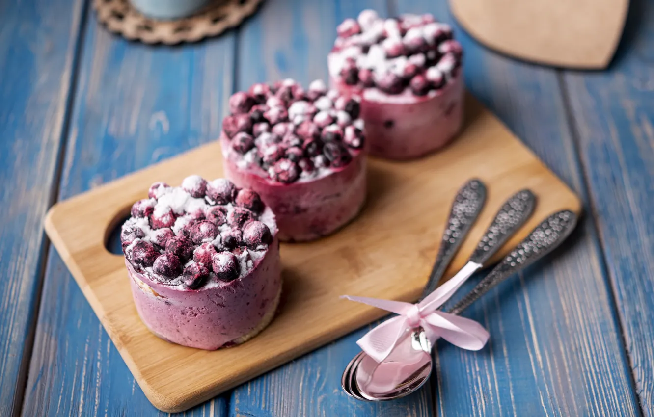 Photo wallpaper berries, ice cream, dessert, spoon
