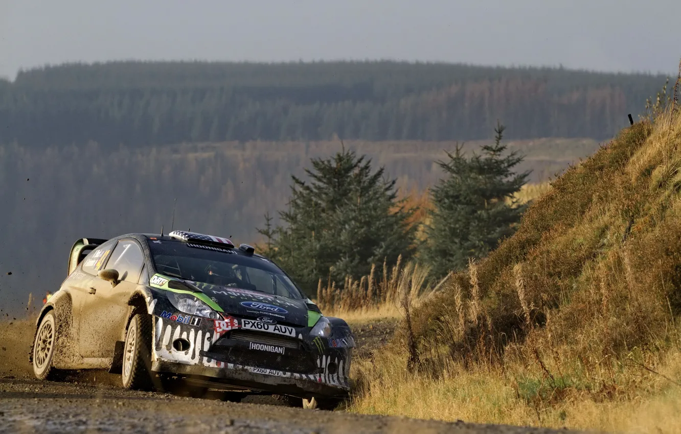 Photo wallpaper car, forest, dirty, sport, Ford, car, WRC, riding