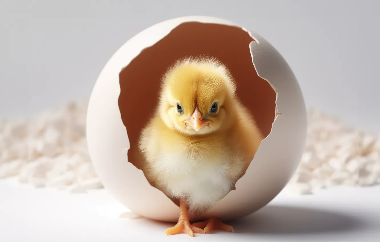 Photo wallpaper bird, chickens, eggs, Chicks, hatched, chick, AI art, neural network