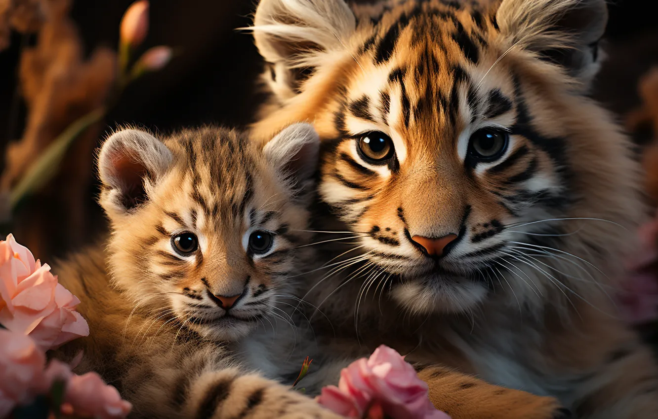 Photo wallpaper look, nature, tiger, portrait, face, tigress, tiger, mother