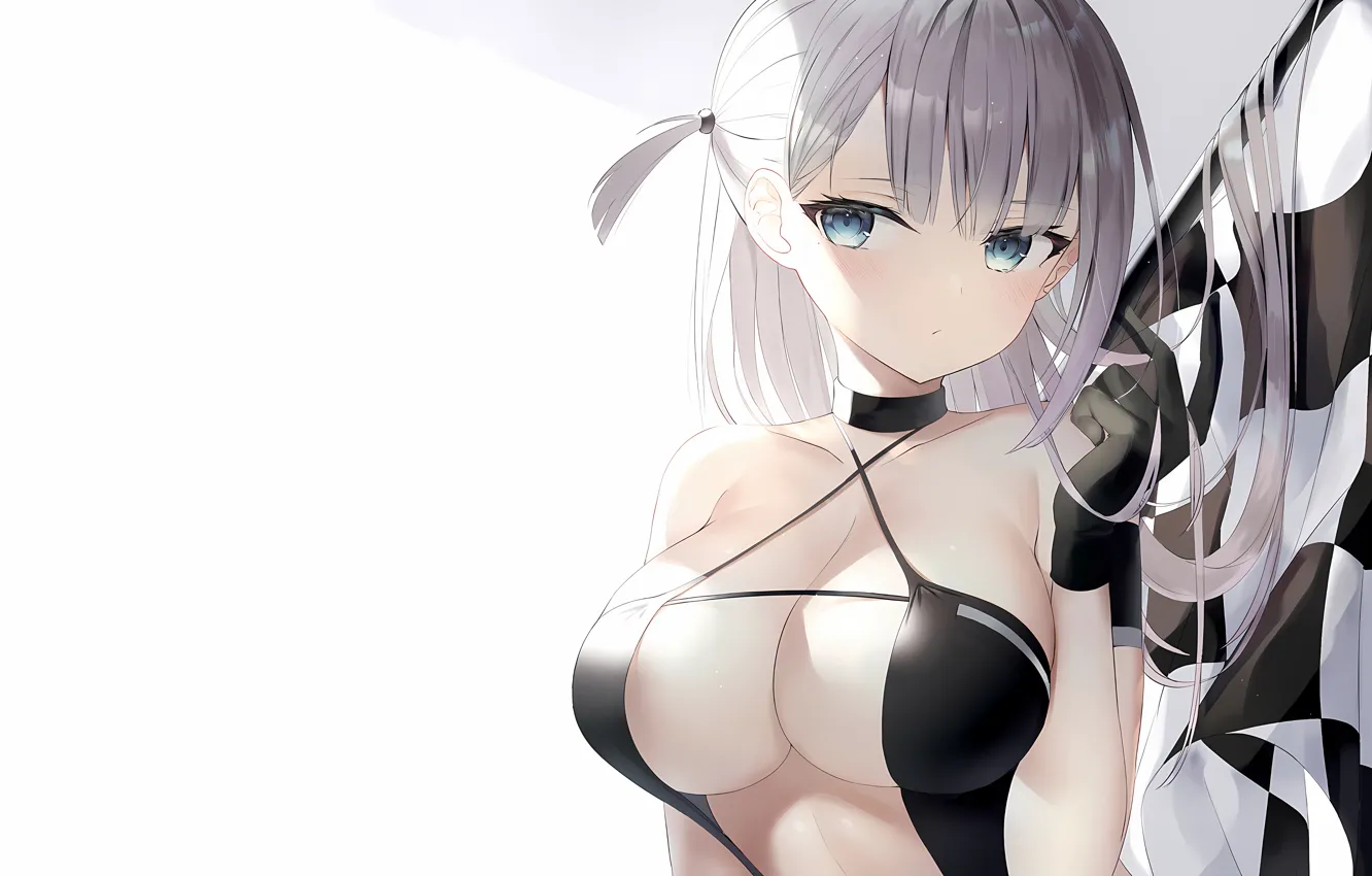 Photo wallpaper girl, sexy, cleavage, long hair, dress, boobs, anime, beautiful