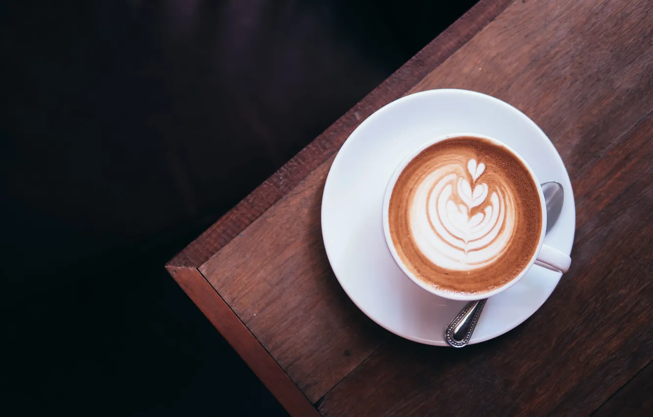 Photo wallpaper pattern, figure, coffee, spoon, cappuccino, saucer