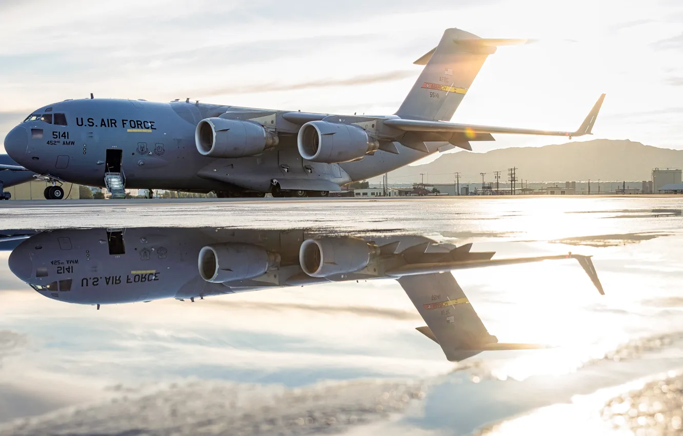 Photo wallpaper UNITED STATES AIR FORCE, Boeing C-17 Globemaster III, American military transport aircraft