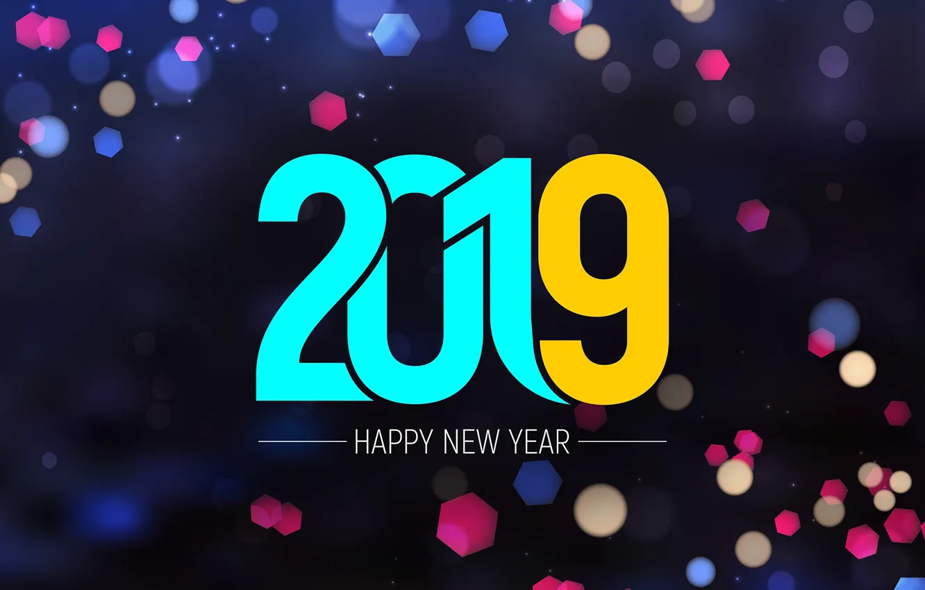 Photo wallpaper glare, background, figures, New year, bokeh, 2019