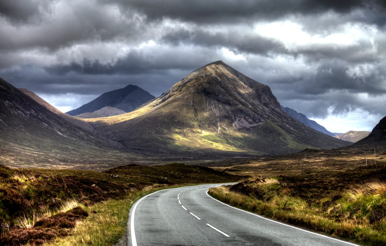 Photo wallpaper road, mountains, clouds, Nature, road, nature