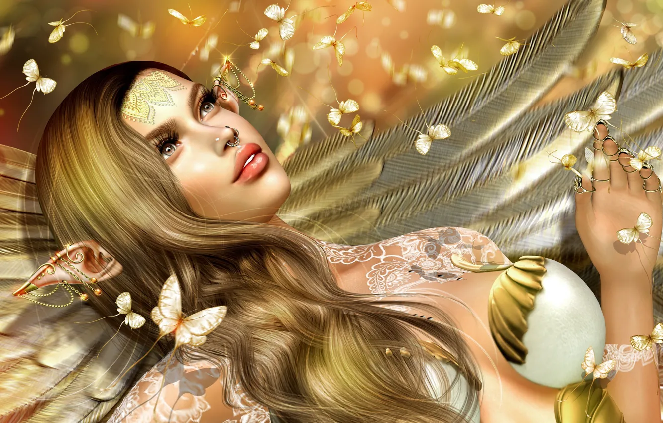 Photo wallpaper Girl, wings, Rendering