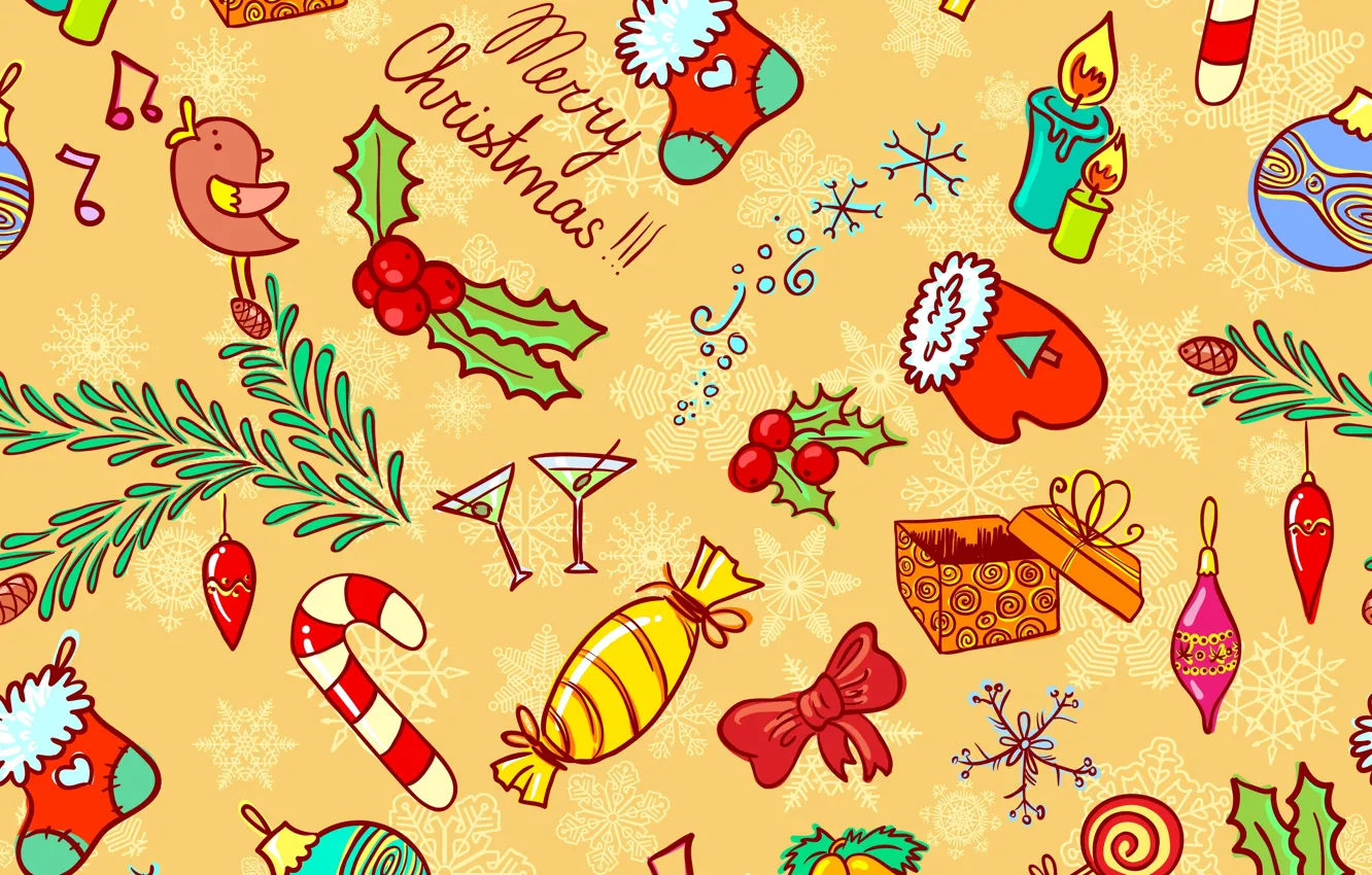 Photo wallpaper winter, toys, vector, texture, candles, New Year, Christmas, candy