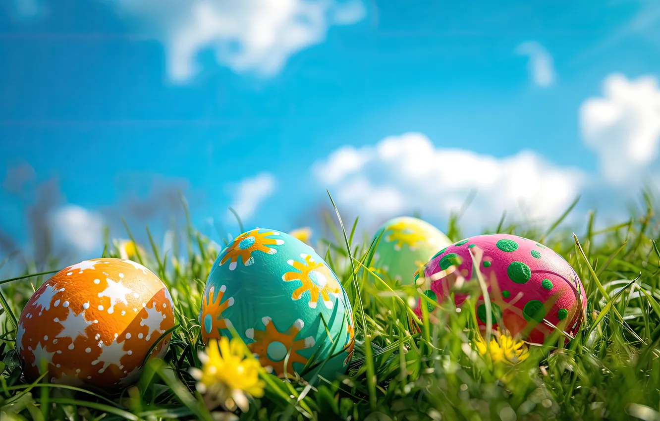 Photo wallpaper flowers, eggs, spring, colorful, Easter, flowers, spring, Easter