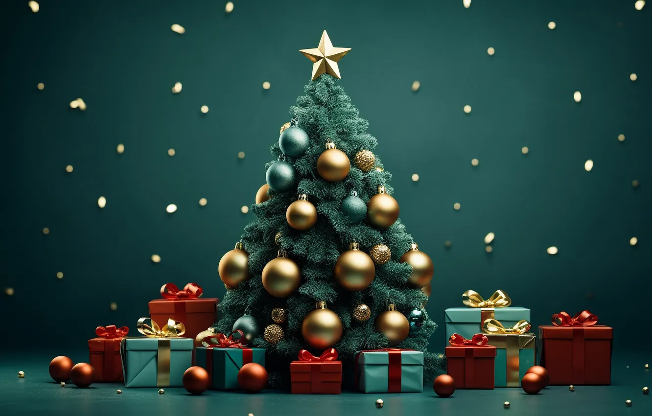 Photo wallpaper decoration, gift, tree, new year, Christmas, Christmas, tree, decoration
