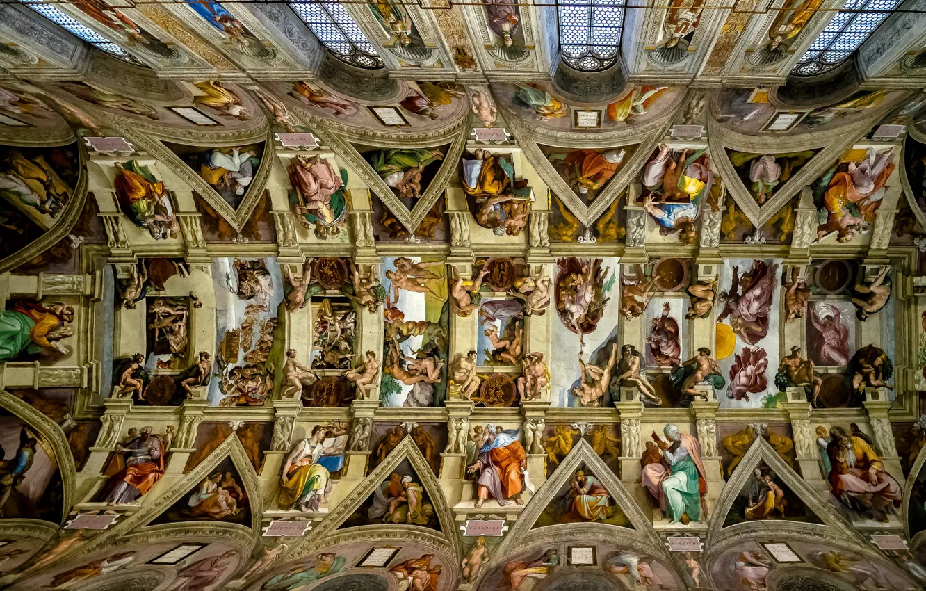 Photo wallpaper the ceiling, Michelangelo, The Vatican, The Sistine chapel, Revival, murals