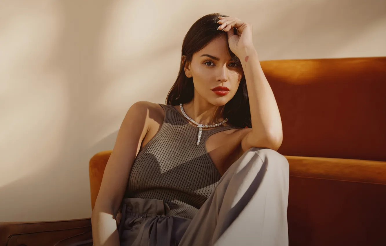 Photo wallpaper look, pose, makeup, actress, singer, hair, the sofa, Eiza Gonzalez