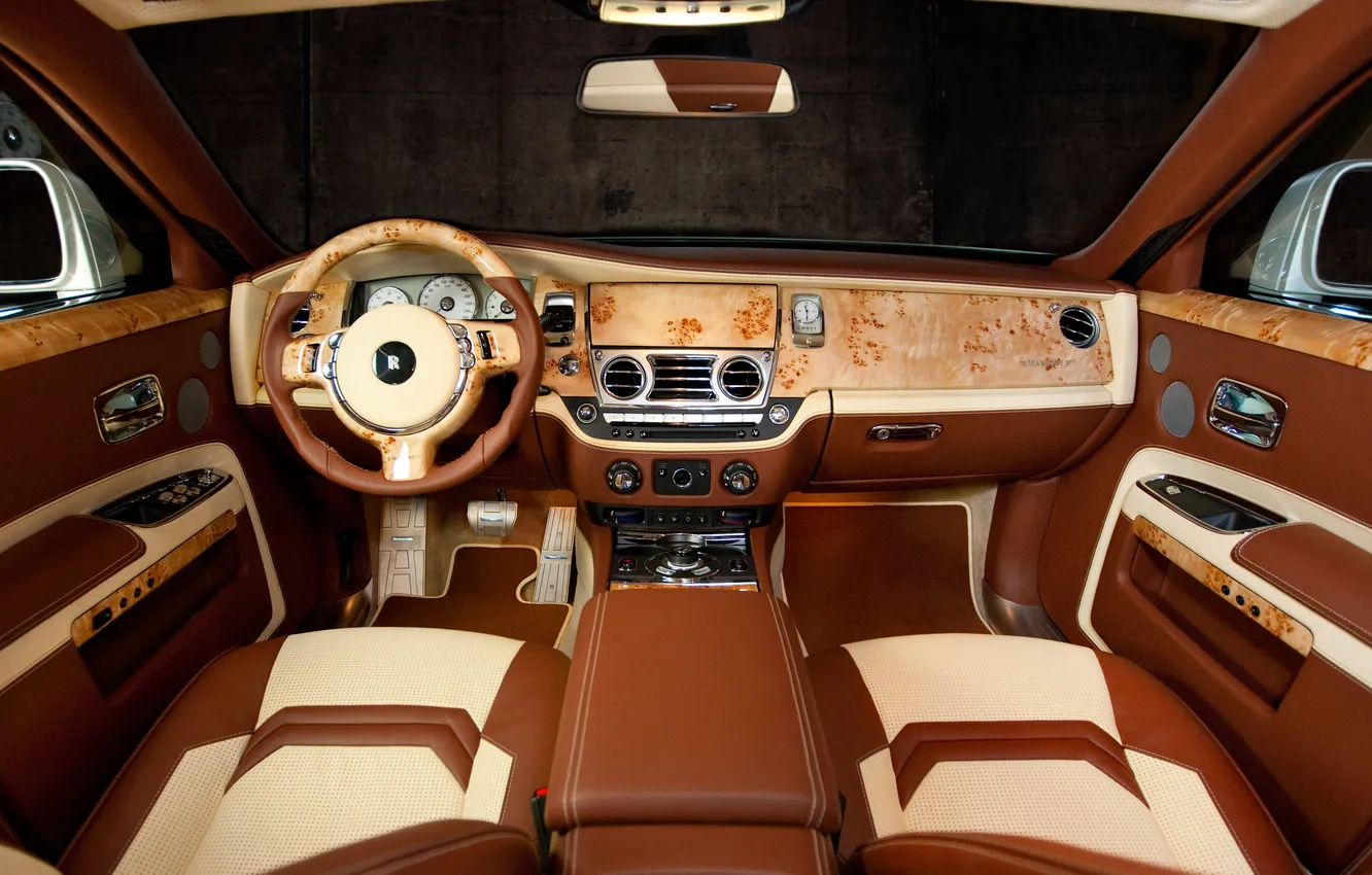 Photo wallpaper interior, Rolls-Royce, the wheel, 2010, the instrument panel, Mansory, Limited, White Ghost