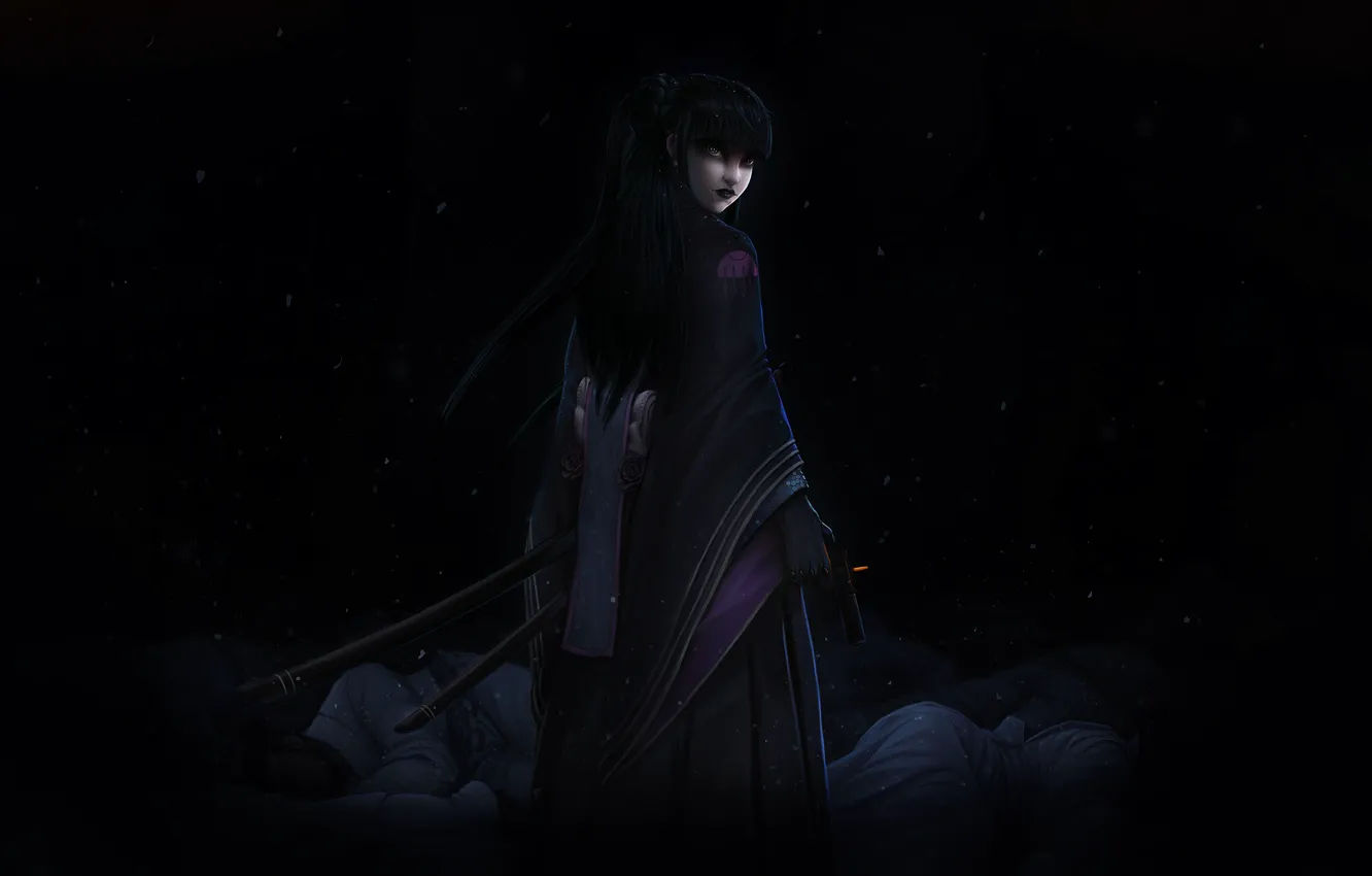 Photo wallpaper girl, gun, Japanese, sword, katana, Japan, Japan, girl