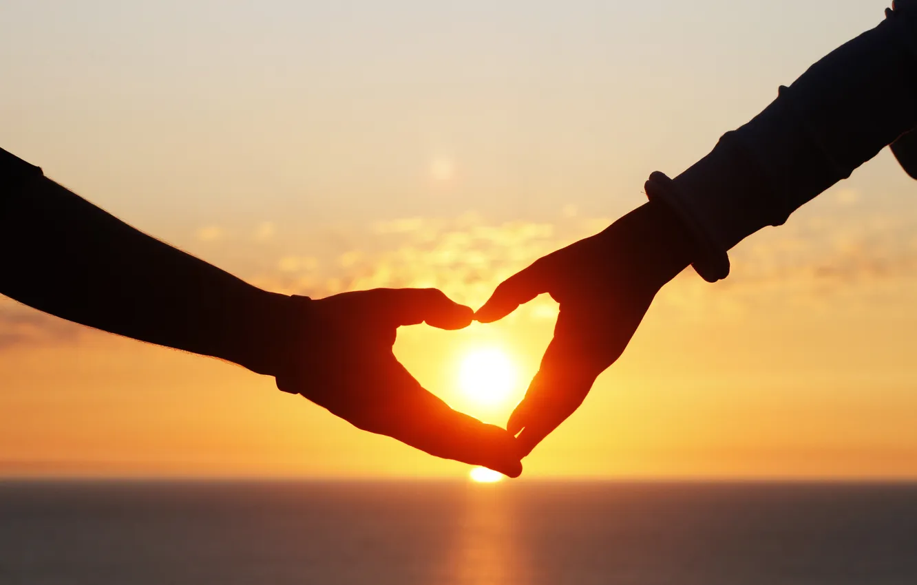 Photo wallpaper love, sunset, heart, love, heart, sunset, romantic, hands