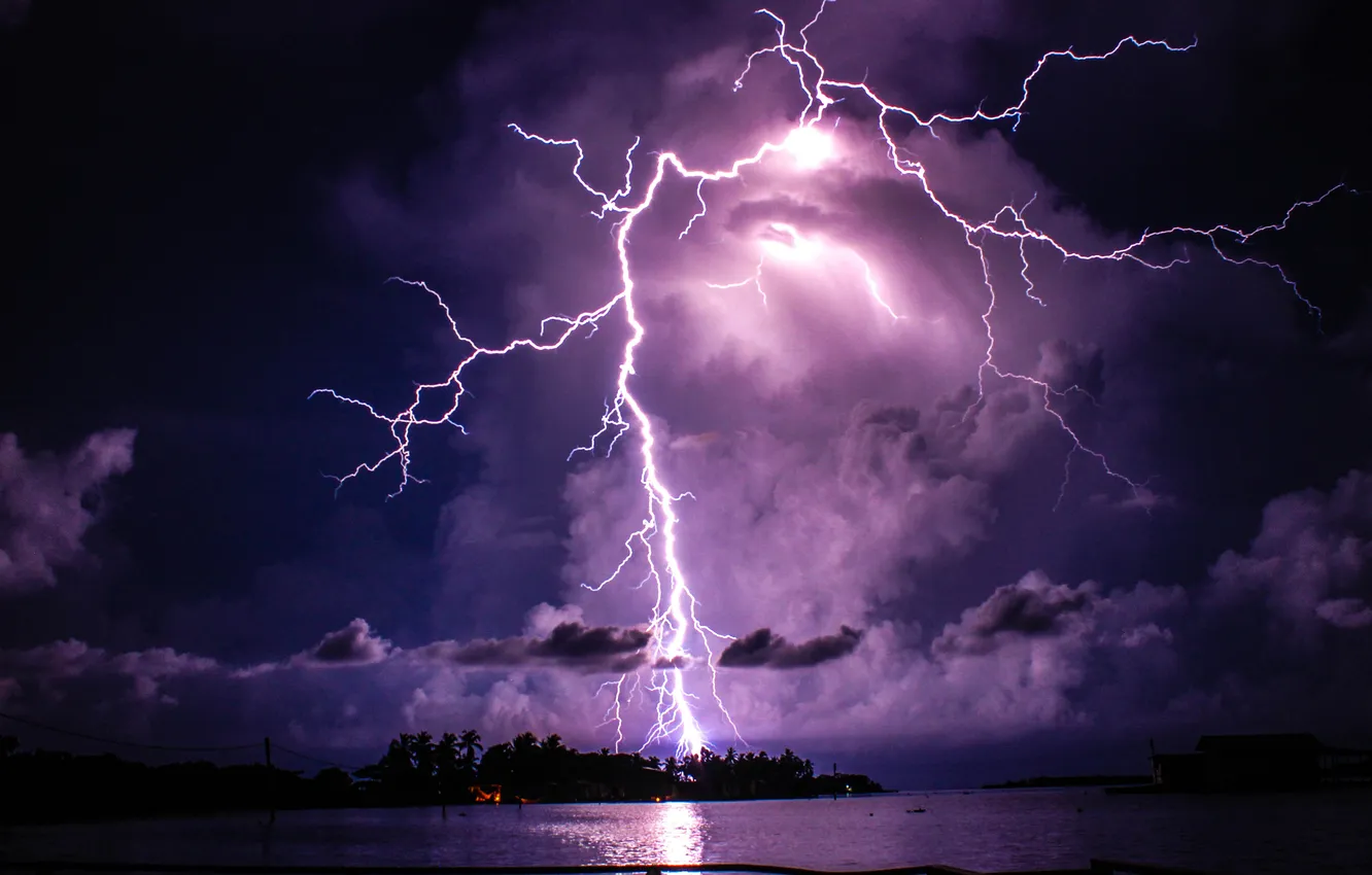 Photo wallpaper light, landscape, energy, lightning bolt, lightning strike, lightning storm