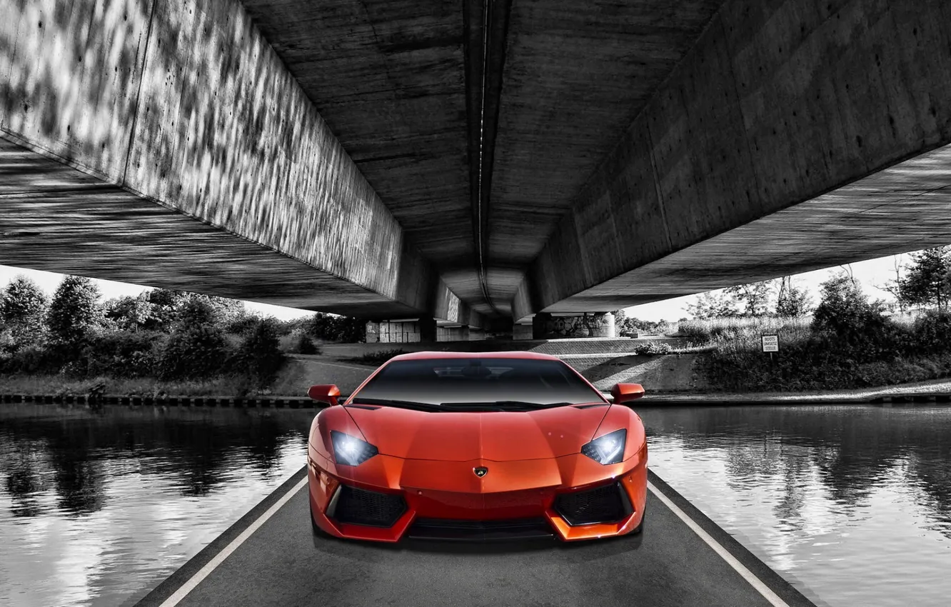 Photo wallpaper Lamborghini, Orange, Lamborghini, Orange, Front, Supercar, LP700-4, Aventador