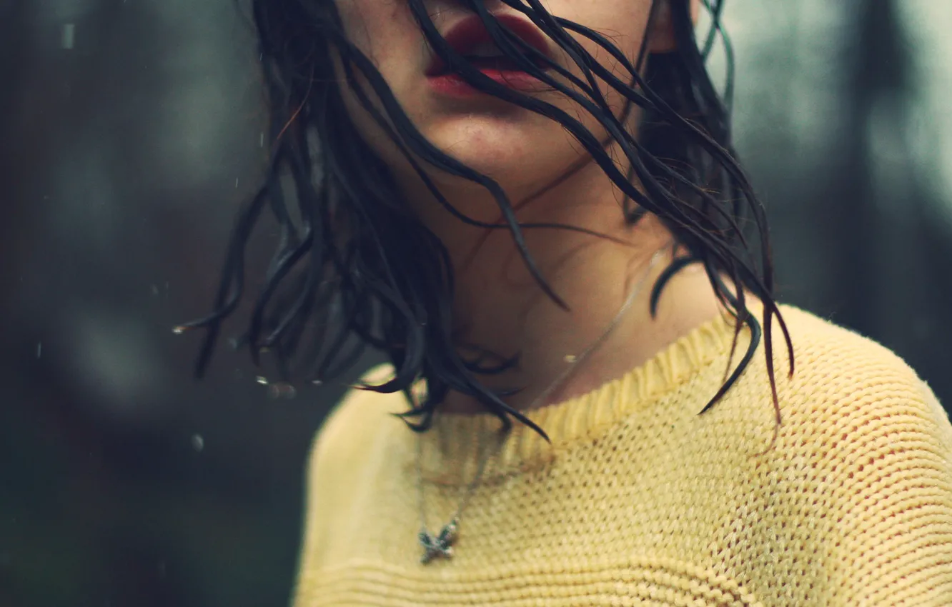 Photo wallpaper water, background, rain, Wallpaper, mood, hair, brunette, girl