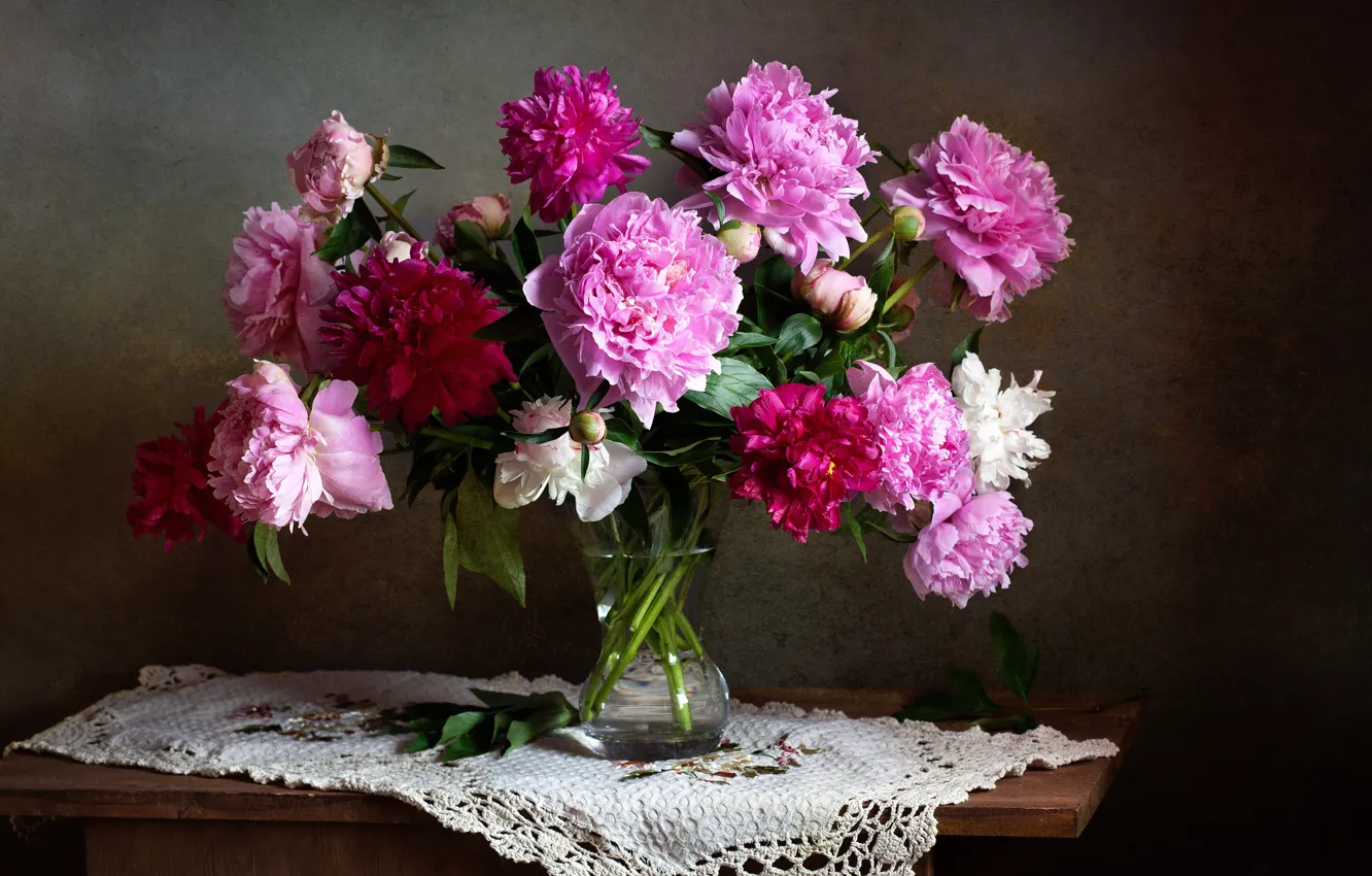 Photo wallpaper bouquet, still life, peonies