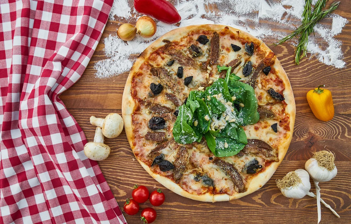 Photo wallpaper Italy, Pizza, The dough, Hot dish, Italian cuisine