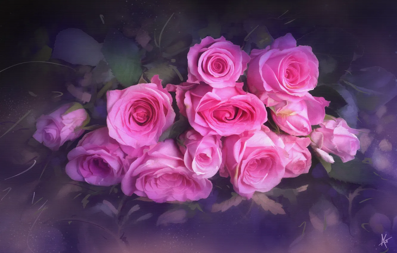 Photo wallpaper flowers, roses, bouquet, texture, blur