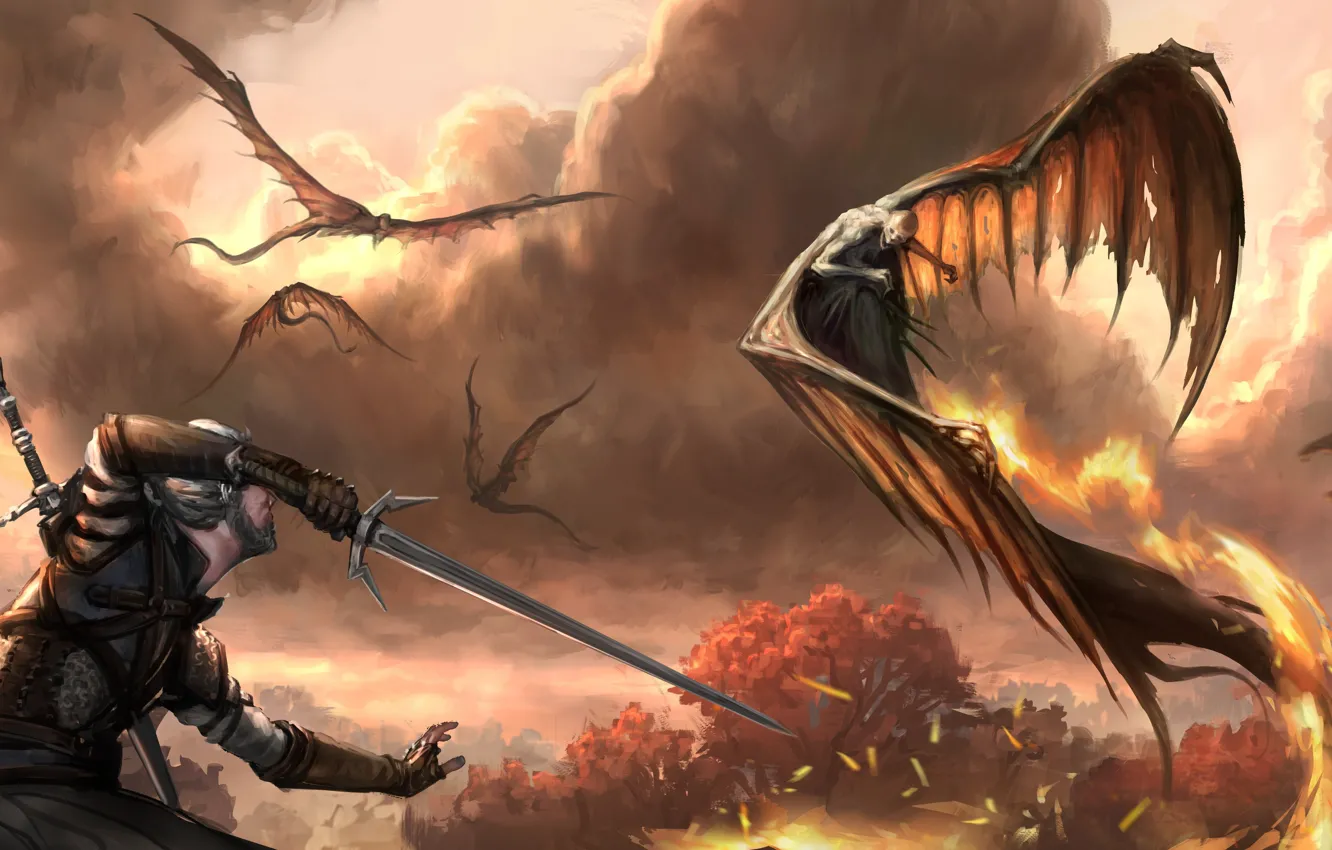 Photo wallpaper birds, warrior, fantasy, art, illustration