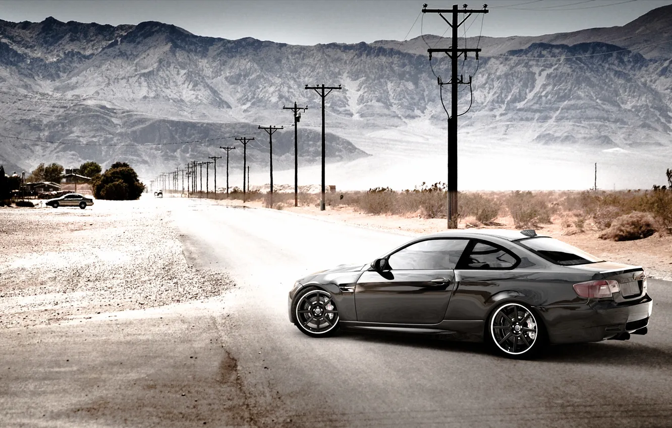 Photo wallpaper road, mountains, black, BMW, BMW, black, e92