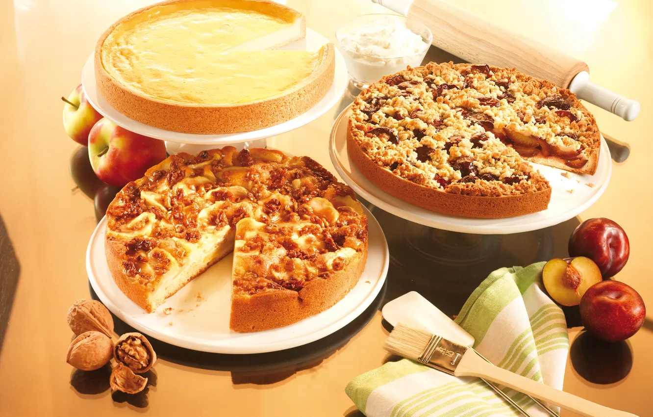 Photo wallpaper cherry, berries, table, apples, coffee, food, fruit, dessert