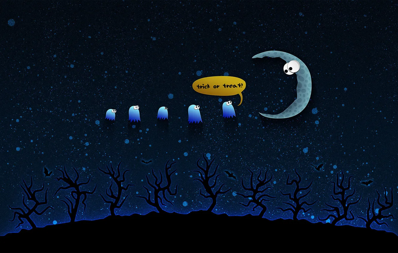 Photo wallpaper stars, trees, the moon