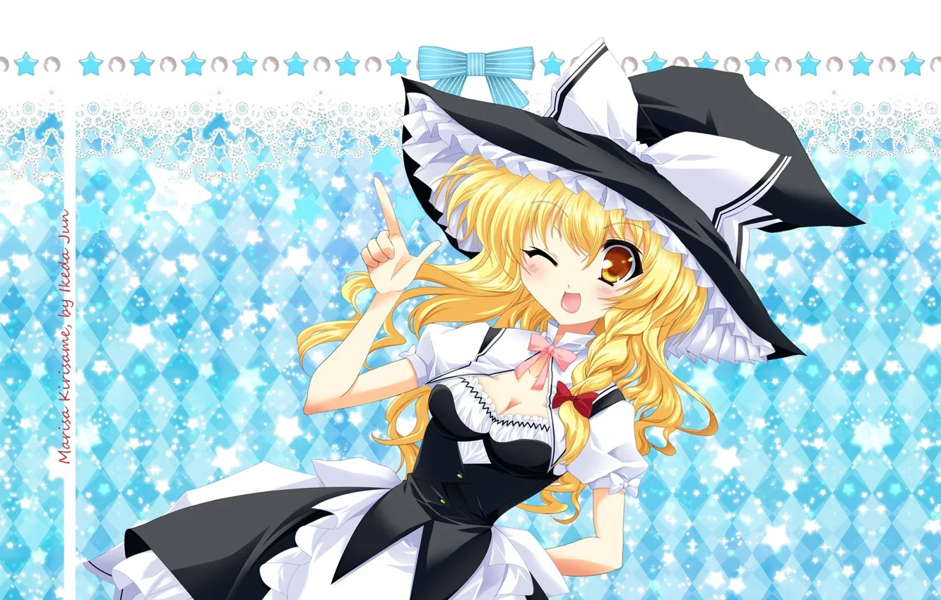 Photo wallpaper lights, corset, stars, wink, ruffles, witch hat, witch, Touhou Project