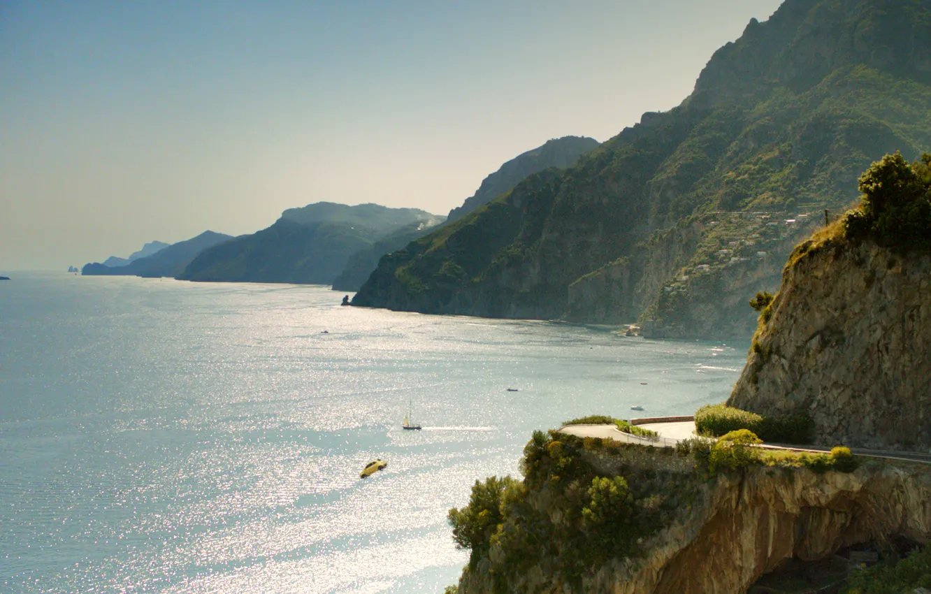 Photo wallpaper sea, landscape, mountains, nature, hills, advertising, drop, Italy