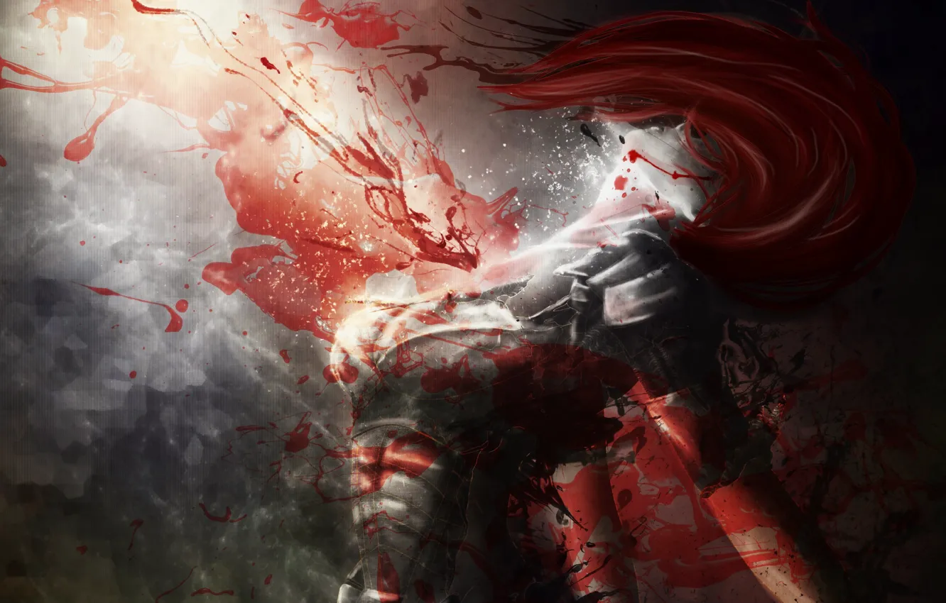 Photo wallpaper girl, fiction, blood, art, red hair