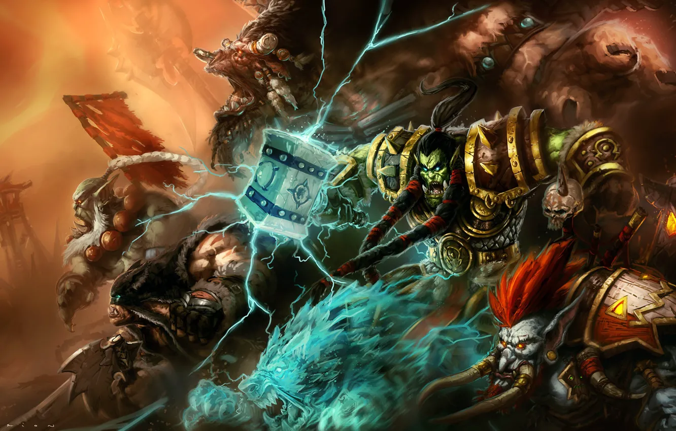 Photo wallpaper Blizzard, Art, Orc, WarCraft, Illustration, Troll, Characters, Thrall