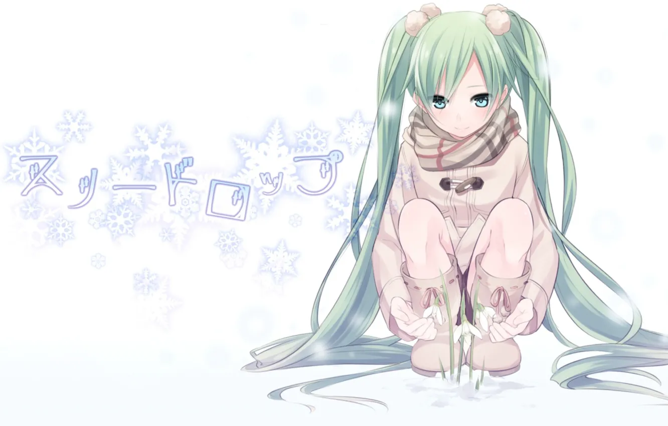 Photo wallpaper flower, spring, characters, Hatsune Miku, Vocaloid, snowdrop, Miku