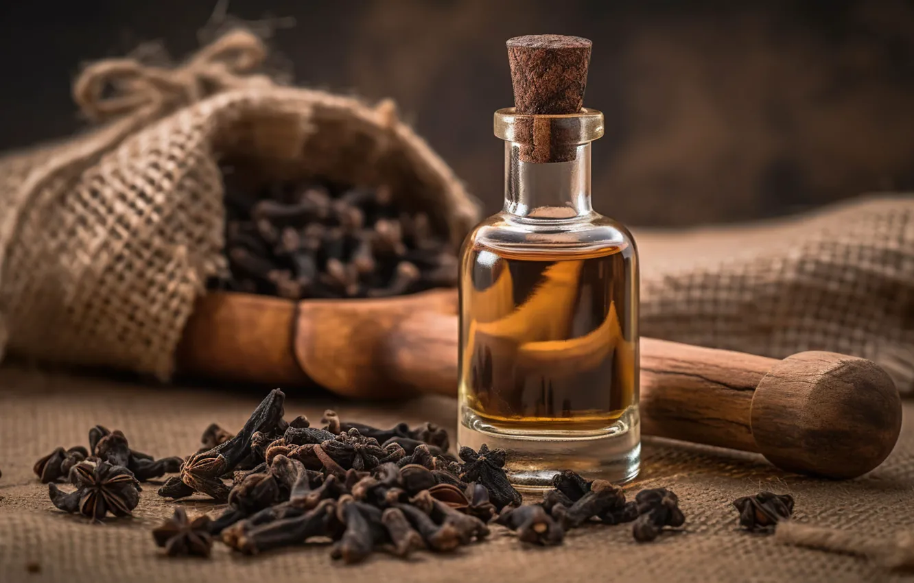 Photo wallpaper burlap, spices, bottle, scoop, digital art, AI art, The Art of Artificial Intelligence, neural network