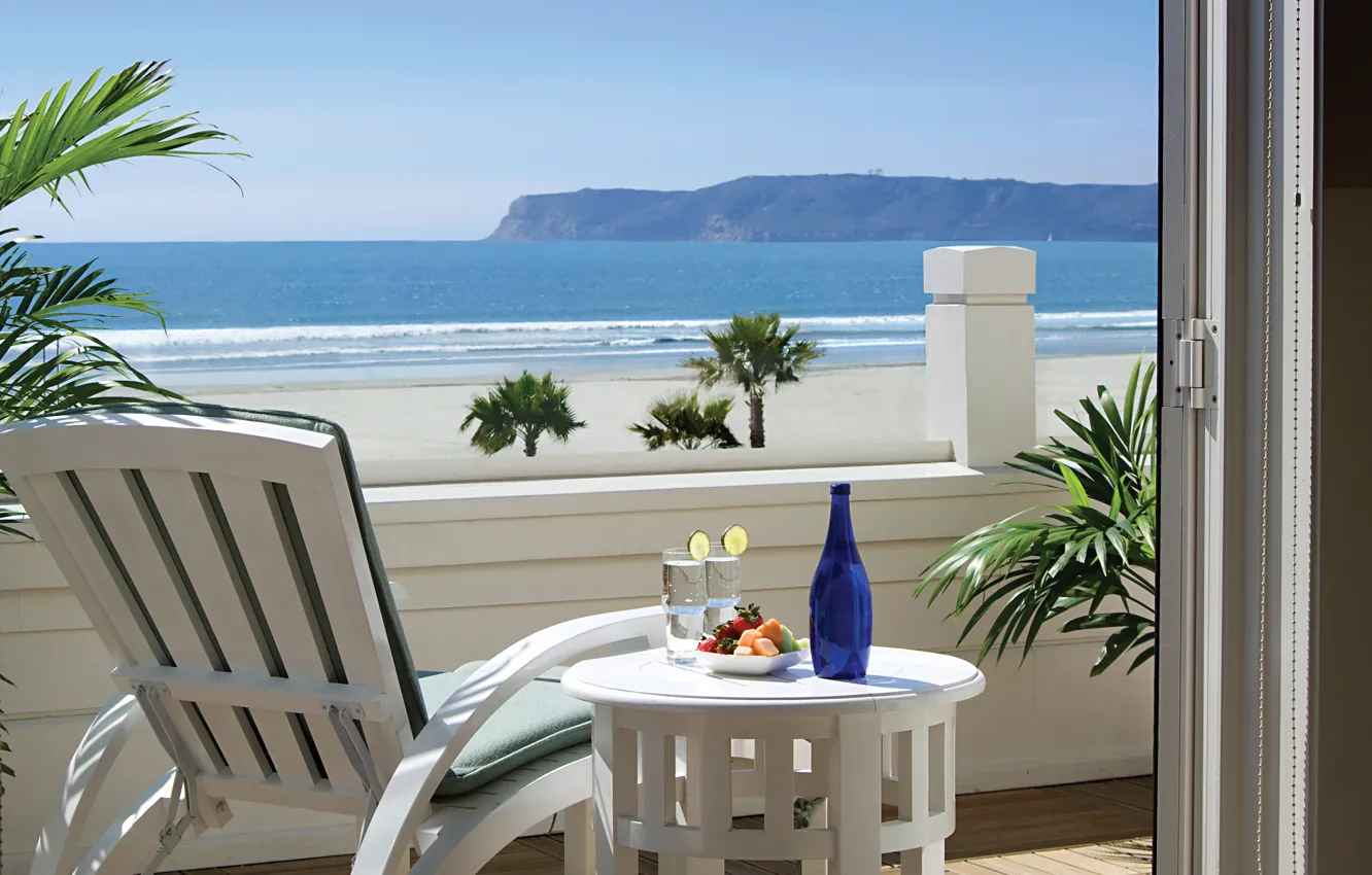Photo wallpaper the ocean, Villa, view, chair, CA, table, terrace
