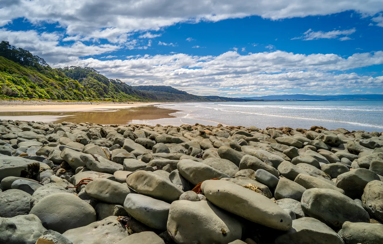 Photo wallpaper sea, clouds, stones, coast