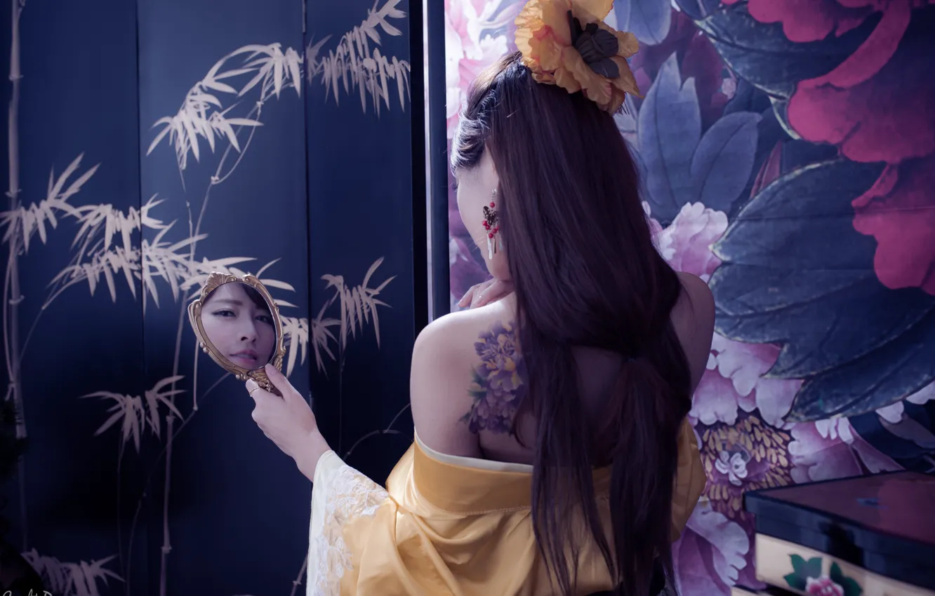 Photo wallpaper mood, tattoo, cosplay, asian, back, oriental, Chinese Dress