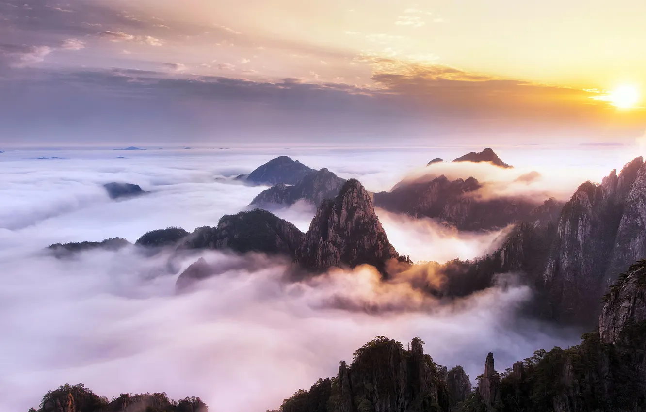 Photo wallpaper China, China, Anhui, the sea of clouds, Anhui, Sea Of Clouds, Huangshan mountain, Huangshan Mountain