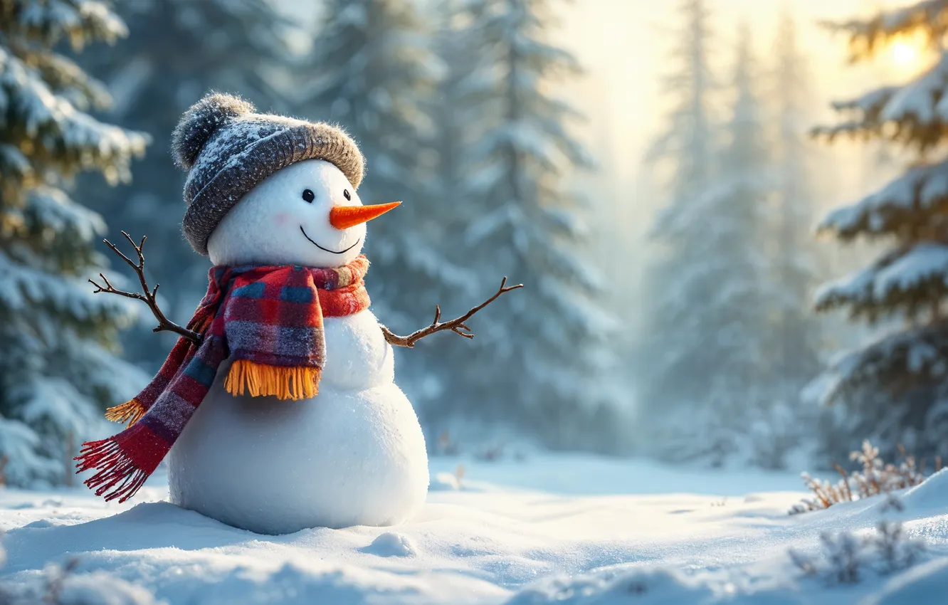 Photo wallpaper winter, snow, decoration, new year, Christmas, snowman, Christmas, winter