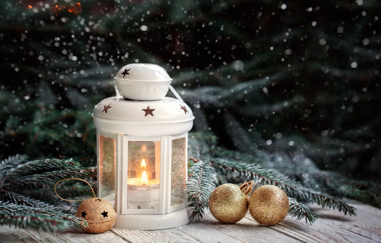 Photo wallpaper winter, decoration, New Year, Christmas, lantern, light, Christmas, wood