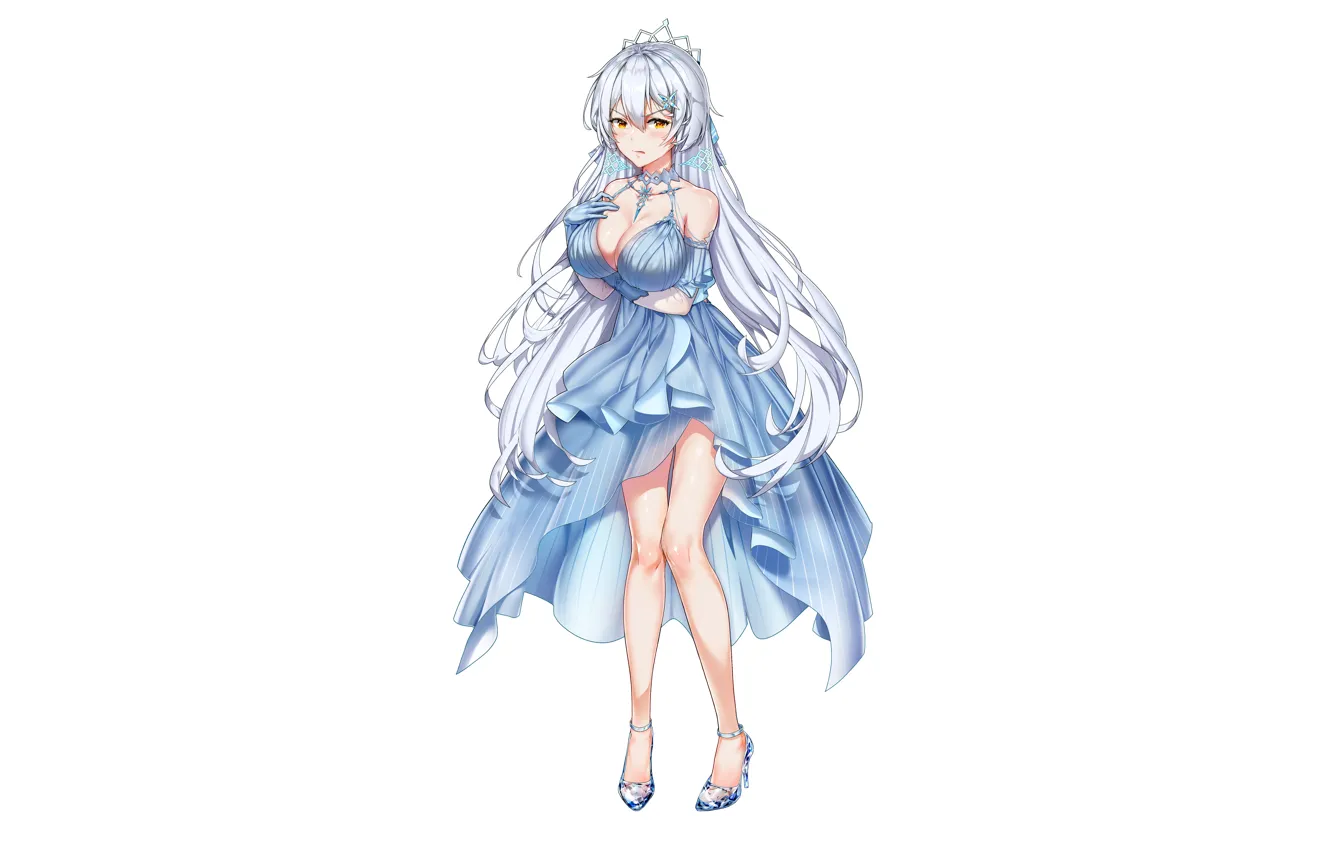 Photo wallpaper girl, sexy, cleavage, long hair, dress, boobs, anime, beautiful