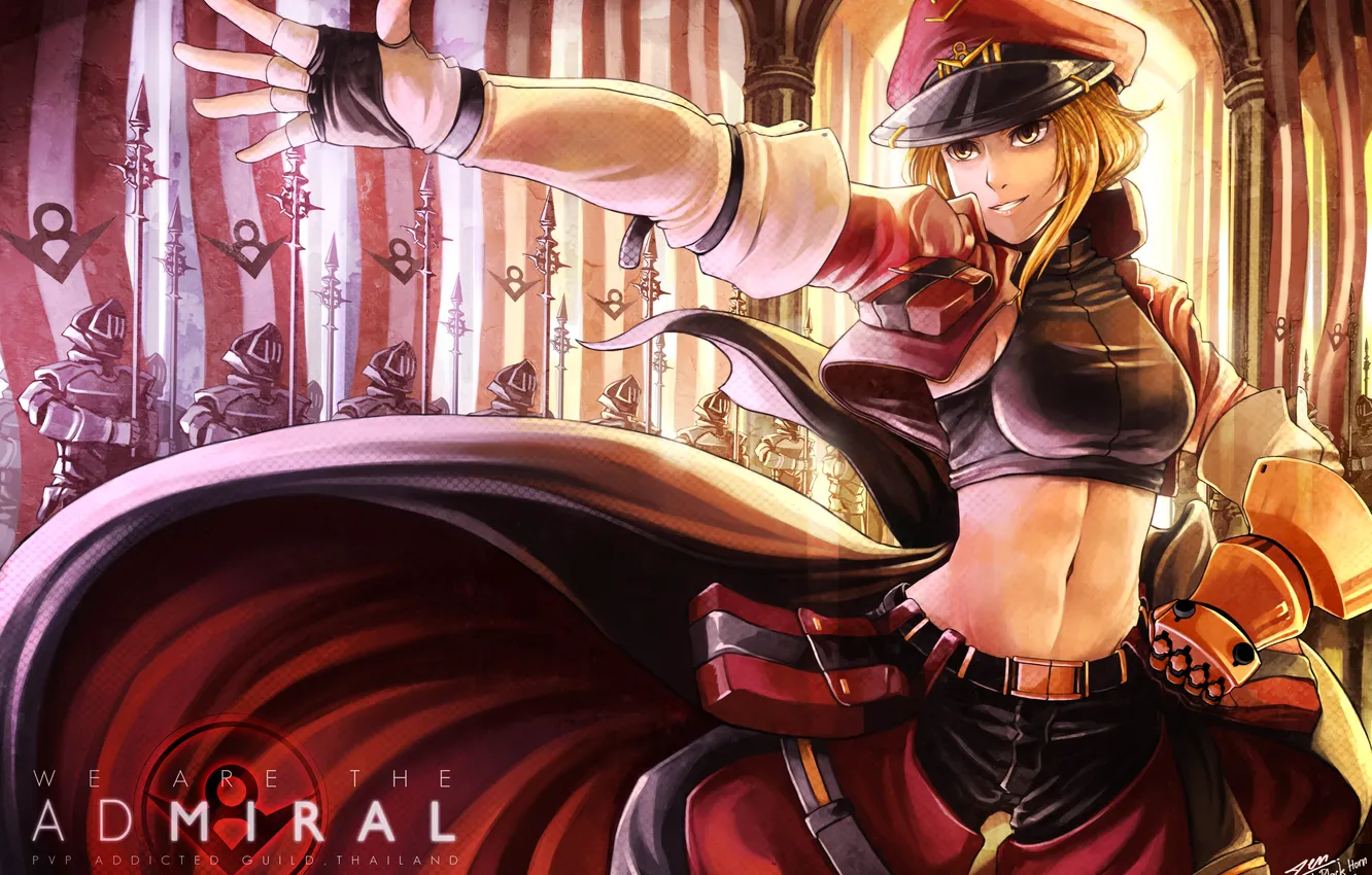 Photo wallpaper look, girl, smile, soldiers, gesture, art, banner, admiral