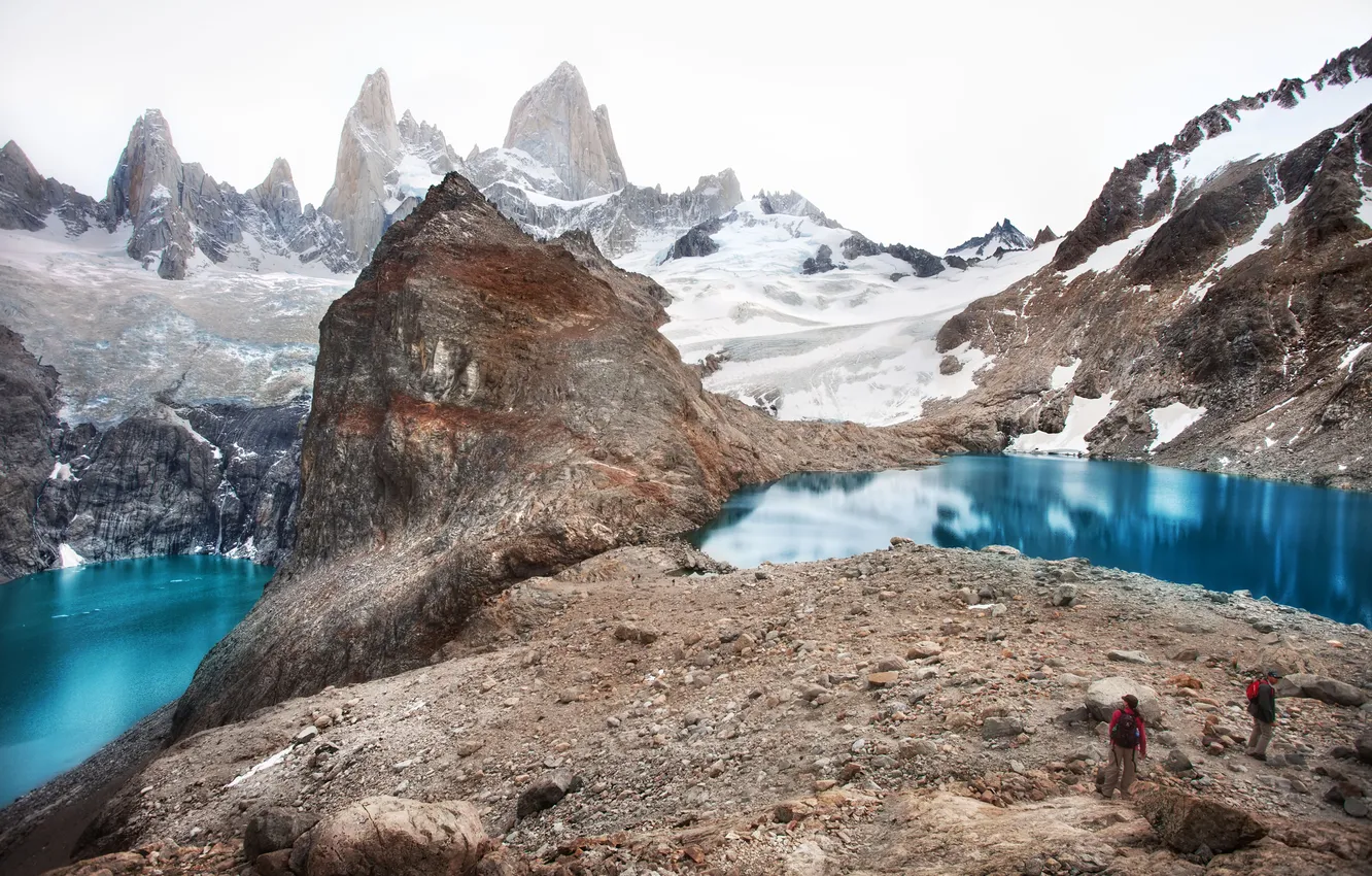 Photo wallpaper mountains, lake, journey