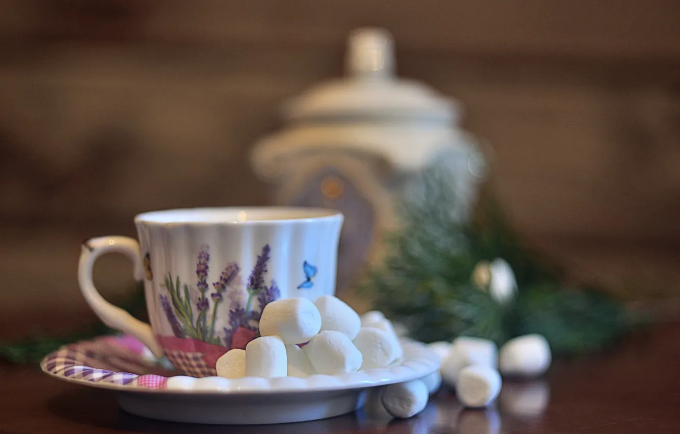 Photo wallpaper winter, mood, Breakfast, morning, cocoa, marshmallows, marshmallow