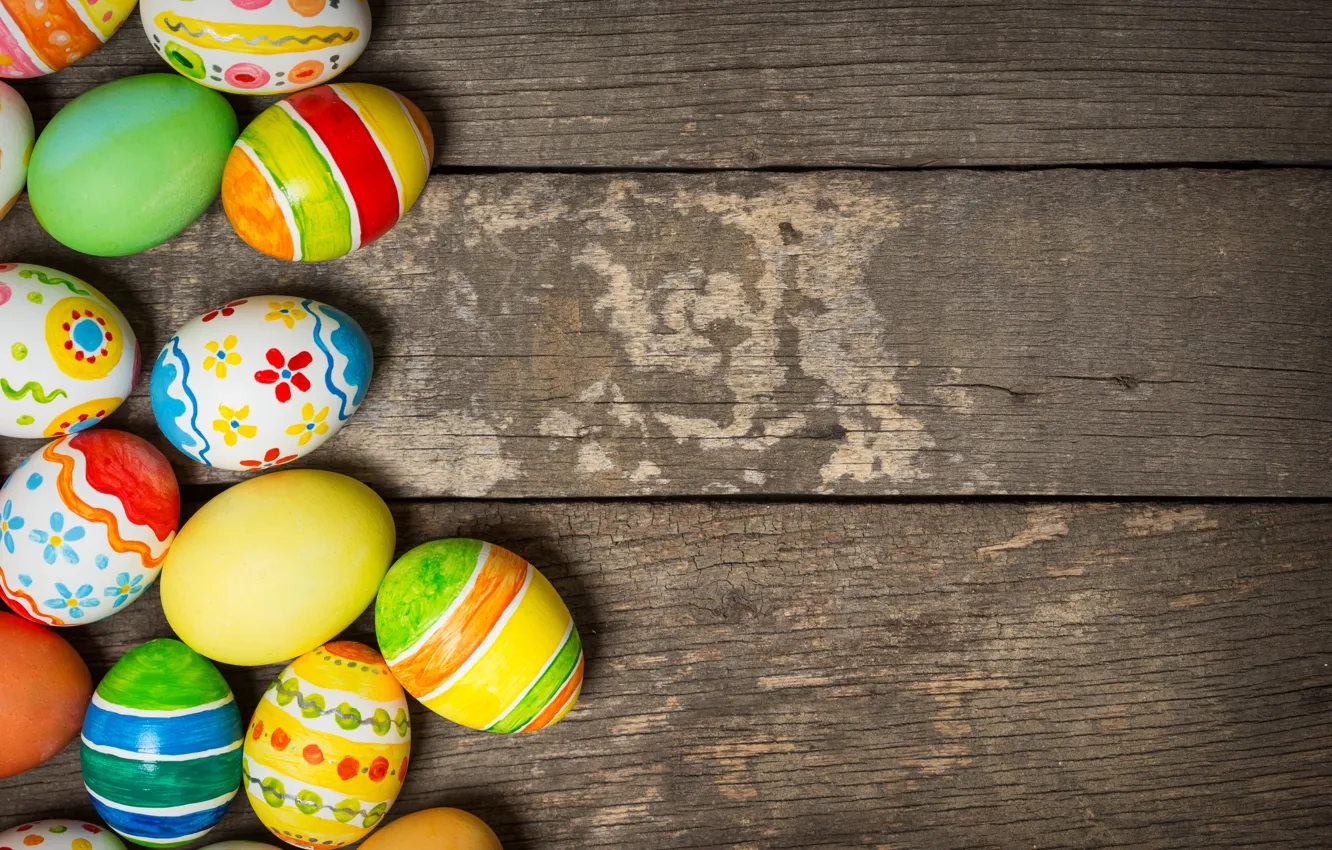 Photo wallpaper colorful, Easter, wood, spring, Easter, eggs, holiday, Happy