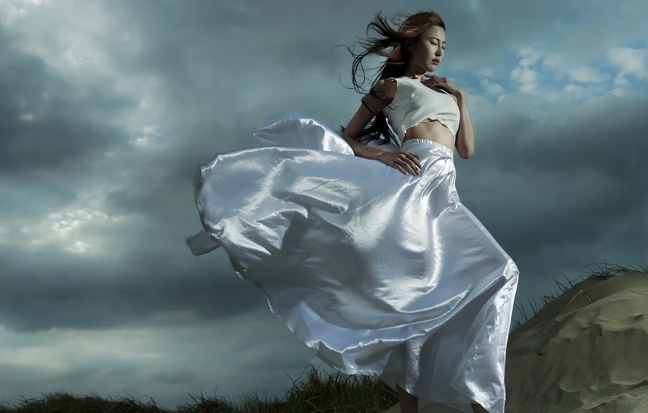 Photo wallpaper girl, the wind, Asian