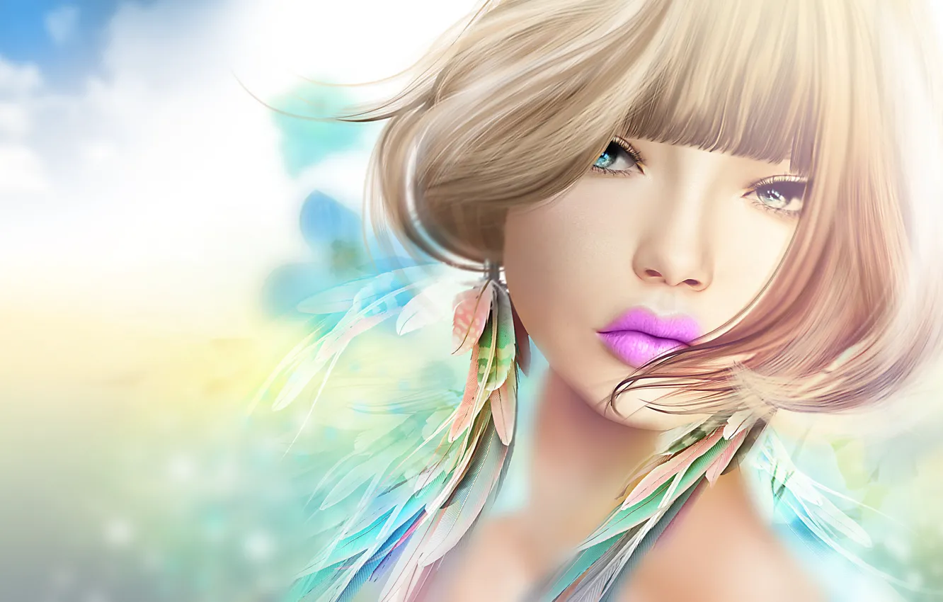 Photo wallpaper girl, face, portrait, earrings, hairstyle